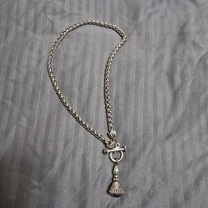 Wheat Chain Silver Tone Toggle Clasp‎ Necklace Unmarked Black Diamond Fashion